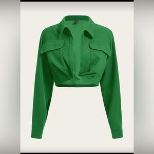 SHEIN Green Button Down Cropped Shirt